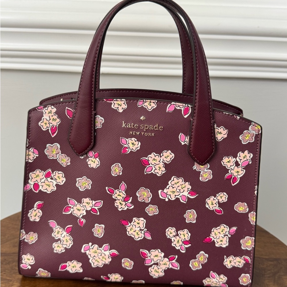 Kate Spade deep berry tinsel floral satchel NWT